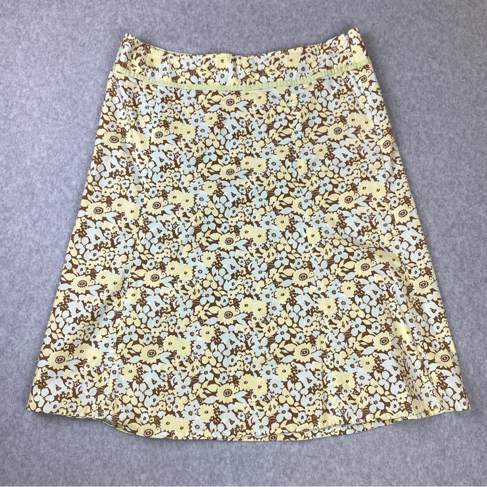 Eddie Bauer Yellow Blue Brown Pastel Floral A-line Lightweight Skirt Size 8